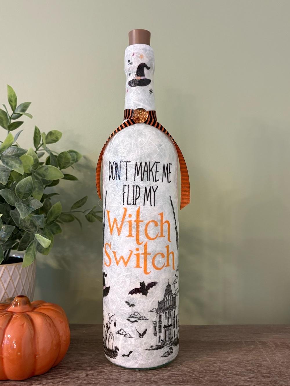 Decorated Witch Bottle, Halloween Decor,  Home Decor, Halloween